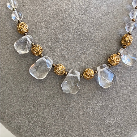 Clear & Gold Beaded Necklace - Picture 2 of 8